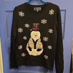 Karen Scott Black Snowman Crewneck Sweater
